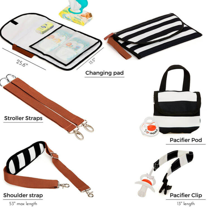 Canvas Shoulder Diaper Bag Striped Tote Baby Bag - Image 4