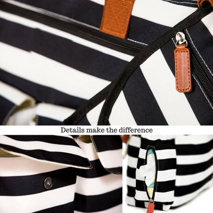 Canvas Shoulder Diaper Bag Striped Tote Baby Bag - Image 3